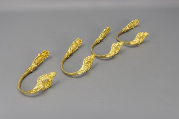 French Rococo Style Gilt Bronze Curtain Tiebacks or Curtain Holders, 1890s, Set of 4-KEG-1677802