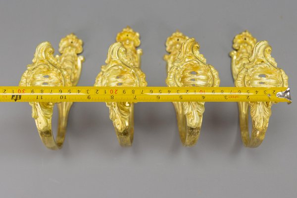 French Rococo Style Gilt Bronze Curtain Tiebacks or Curtain Holders, 1890s, Set of 4-KEG-1677802