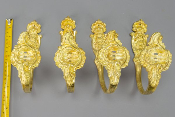 French Rococo Style Gilt Bronze Curtain Tiebacks or Curtain Holders, 1890s, Set of 4-KEG-1677802