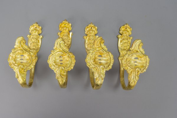 French Rococo Style Gilt Bronze Curtain Tiebacks or Curtain Holders, 1890s, Set of 4-KEG-1677802