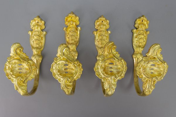 French Rococo Style Gilt Bronze Curtain Tiebacks or Curtain Holders, 1890s, Set of 4-KEG-1677802