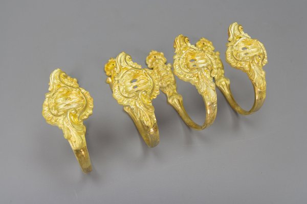 French Rococo Style Gilt Bronze Curtain Tiebacks or Curtain Holders, 1890s, Set of 4-KEG-1677802