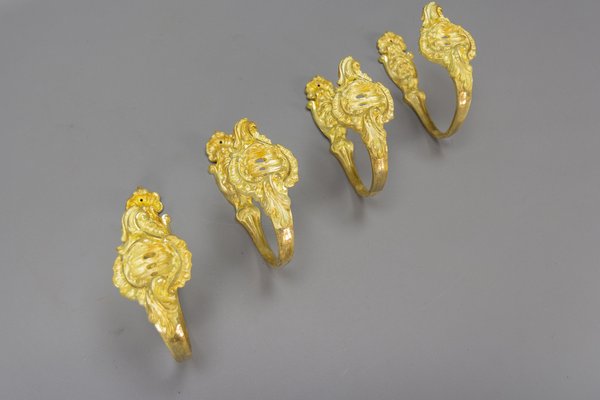 French Rococo Style Gilt Bronze Curtain Tiebacks or Curtain Holders, 1890s, Set of 4-KEG-1677802