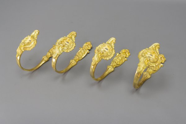 French Rococo Style Gilt Bronze Curtain Tiebacks or Curtain Holders, 1890s, Set of 4-KEG-1677802