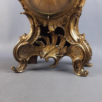 French Rococo Style Golden Brass Mechanical Clock by D. Masson, 1950-PWG-2034794