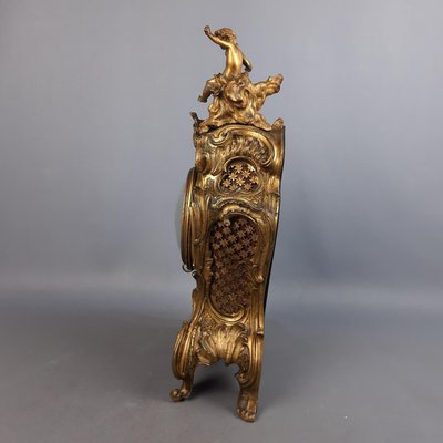 French Rococo Style Golden Brass Mechanical Clock by D. Masson, 1950-PWG-2034794