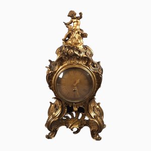 French Rococo Style Golden Brass Mechanical Clock by D. Masson, 1950-PWG-2034794