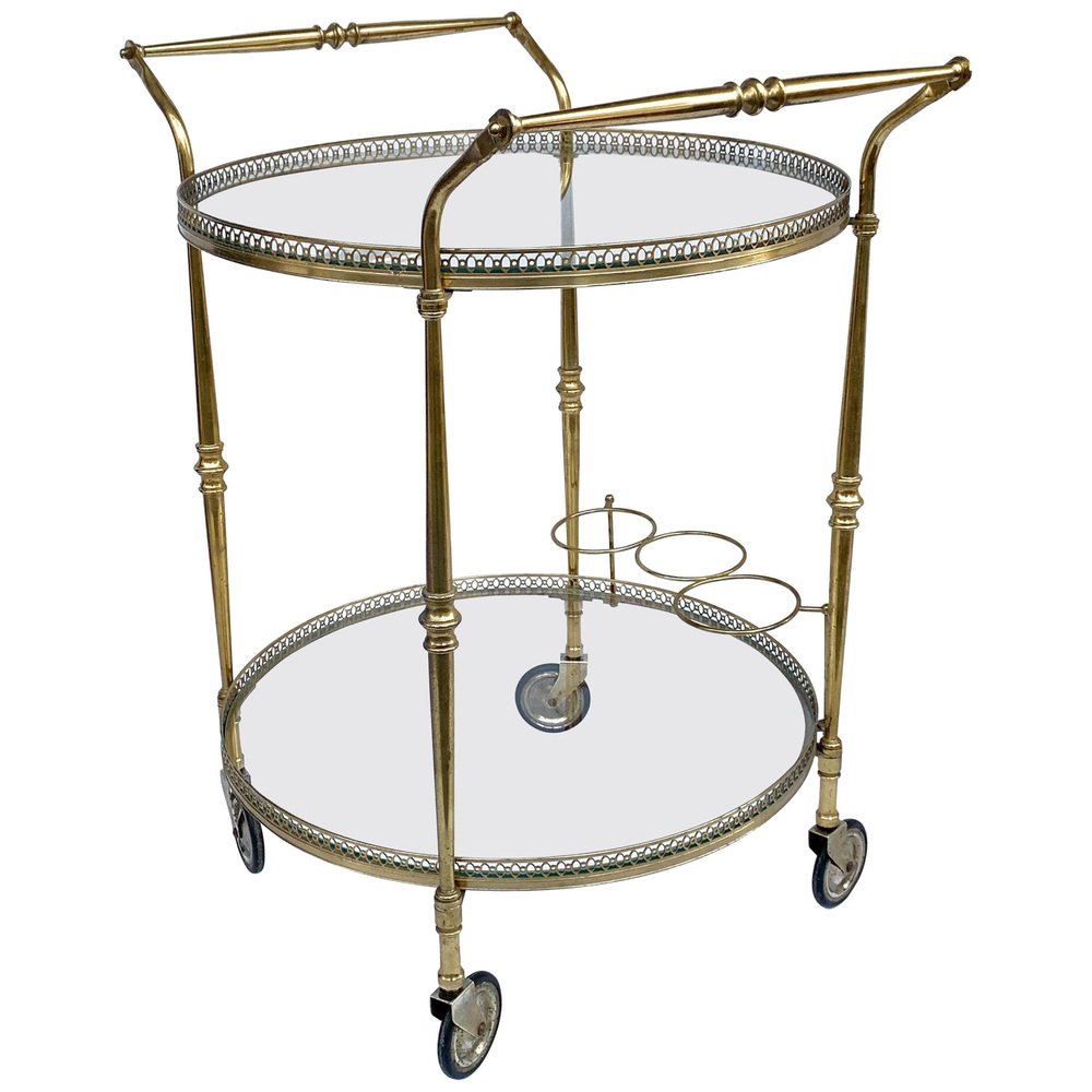 French Round Bar Trolley with Bottle Holder by Maison Baguès, 1950s