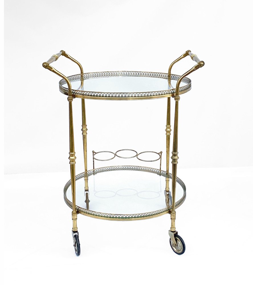 French Round Bar Trolley with Bottle Holder by Maison Baguès, 1950s