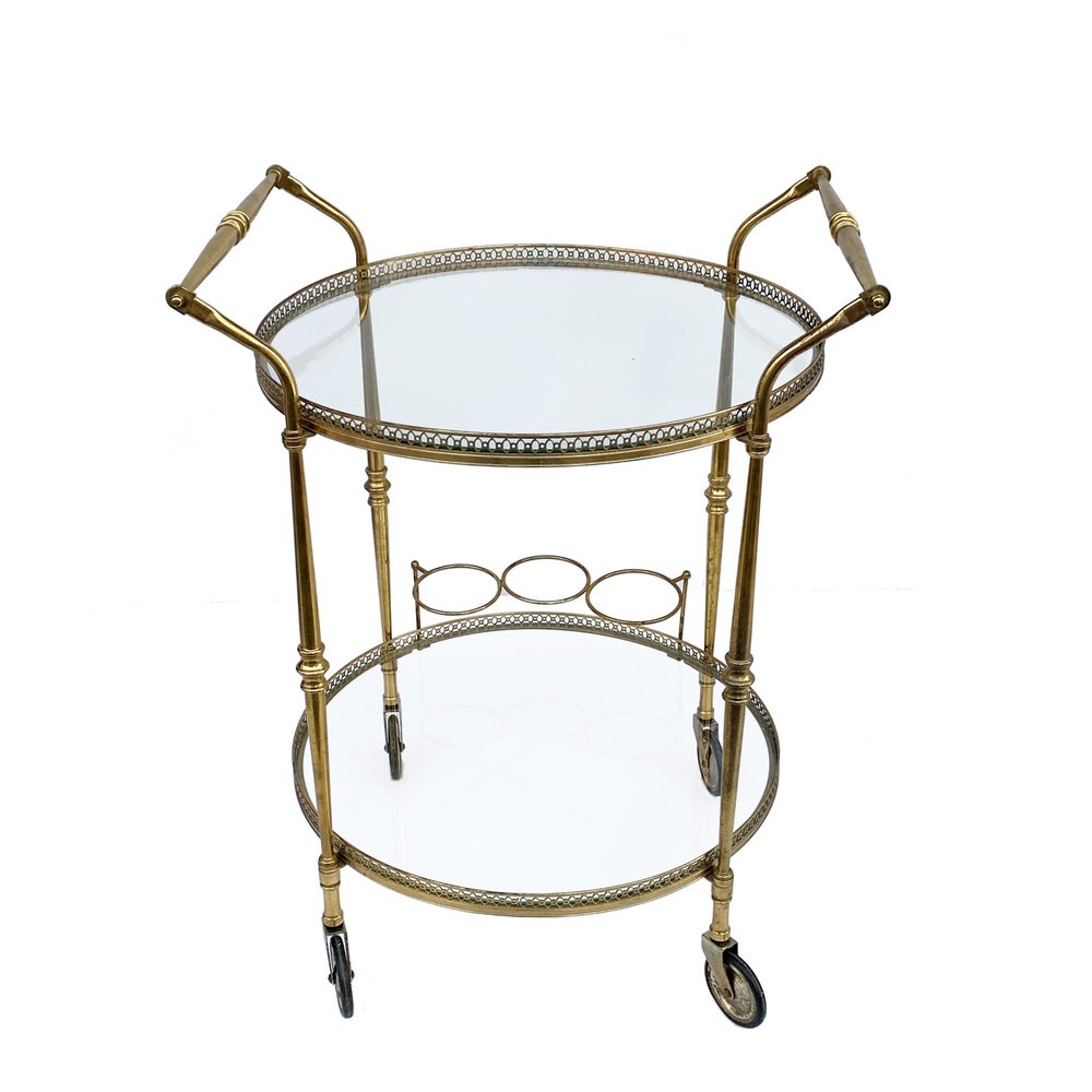 French Round Bar Trolley with Bottle Holder by Maison Baguès, 1950s