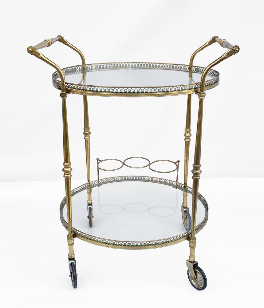 French Round Bar Trolley with Bottle Holder by Maison Baguès, 1950s