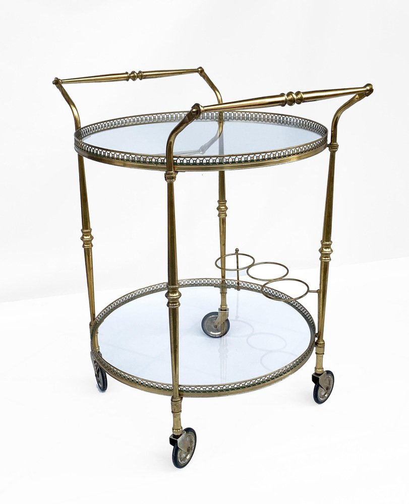 French Round Bar Trolley with Bottle Holder by Maison Baguès, 1950s