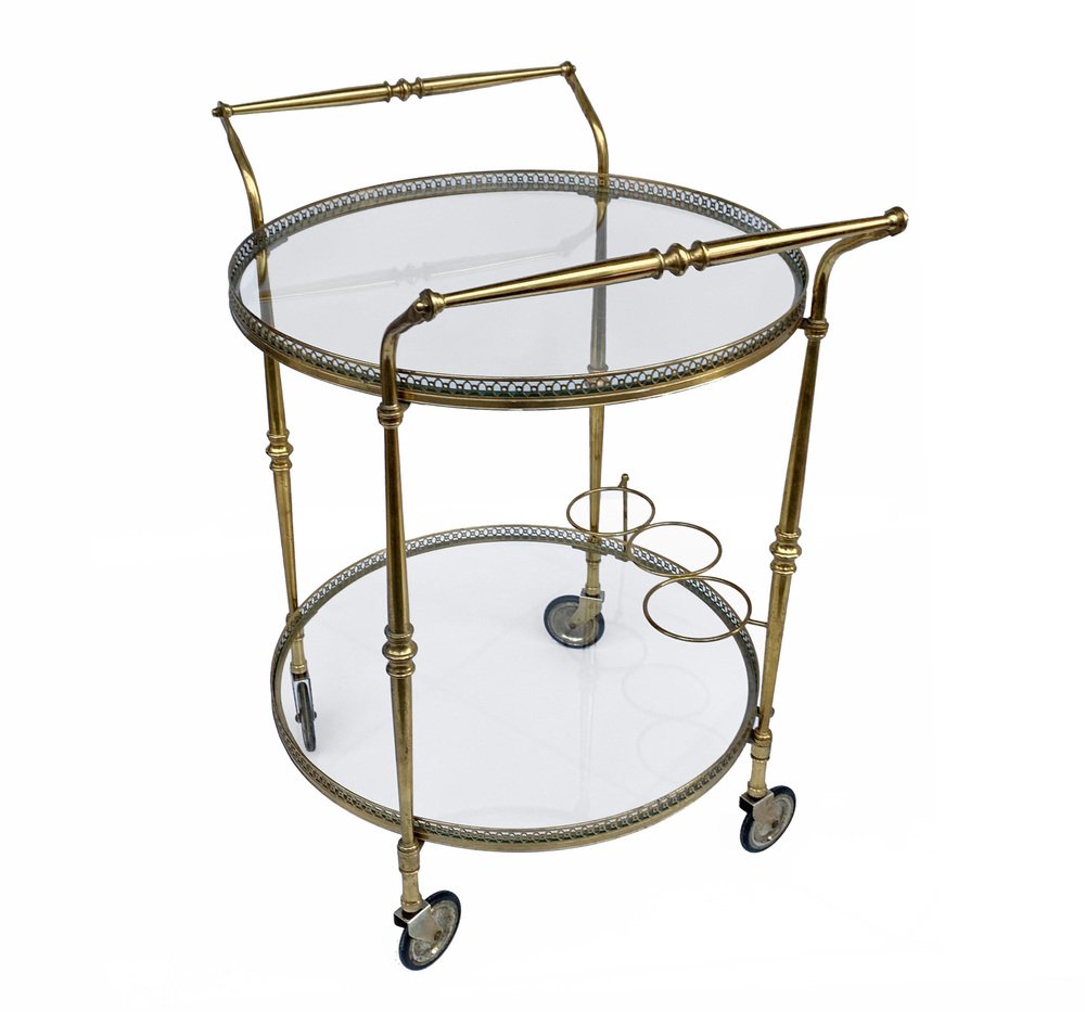 French Round Bar Trolley with Bottle Holder by Maison Baguès, 1950s