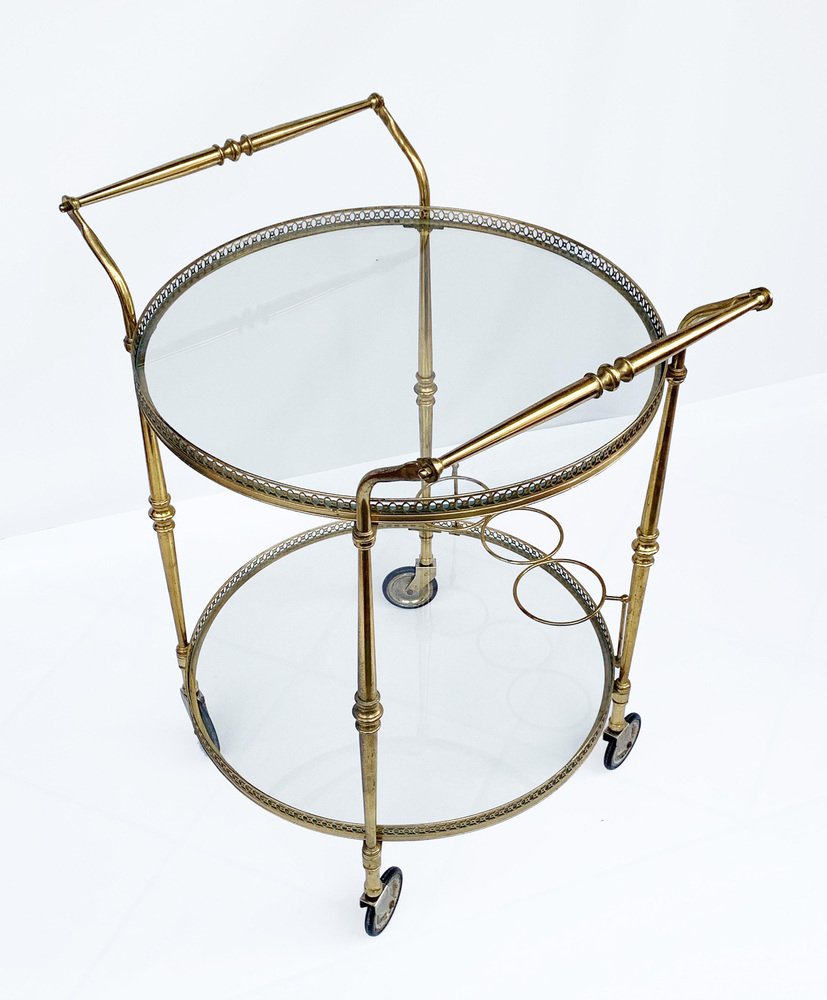 French Round Bar Trolley with Bottle Holder by Maison Baguès, 1950s