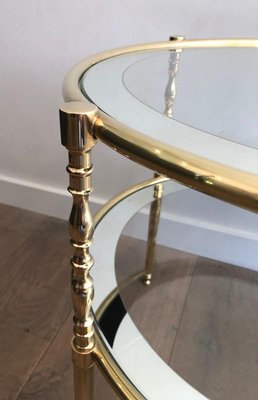 French Round Brass Side Table with Glass Shelves Surrounded by Silvered Mirror, 1970s-BA-697574