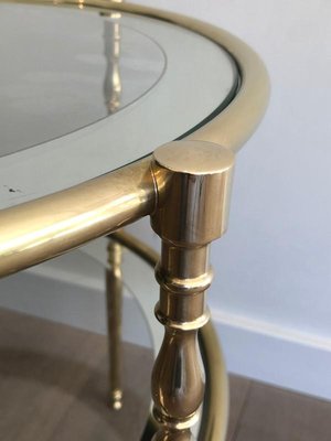 French Round Brass Side Table with Glass Shelves Surrounded by Silvered Mirror, 1970s-BA-697574