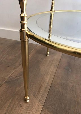 French Round Brass Side Table with Glass Shelves Surrounded by Silvered Mirror, 1970s-BA-697574