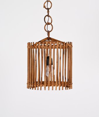 French Round Ceiling Light in Bamboo and Rattan by Louis Sognot, 1960s-JDR-1419229