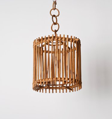 French Round Ceiling Light in Bamboo and Rattan by Louis Sognot, 1960s-JDR-1419229