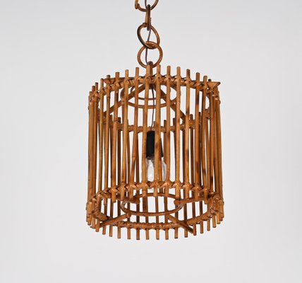 French Round Ceiling Light in Bamboo and Rattan by Louis Sognot, 1960s-JDR-1419229