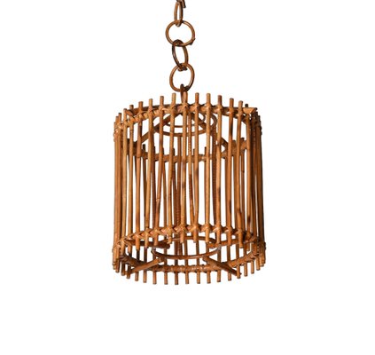 French Round Ceiling Light in Bamboo and Rattan by Louis Sognot, 1960s-JDR-1419229