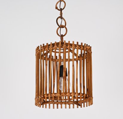 French Round Ceiling Light in Bamboo and Rattan by Louis Sognot, 1960s-JDR-1419229