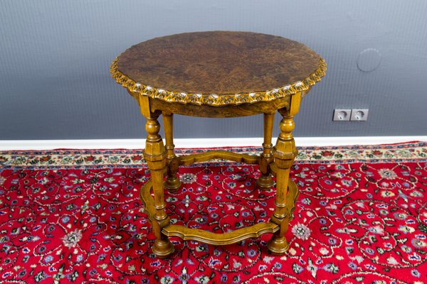 French Round Side Table in Burr Walnut, 1920s-KEG-1086377