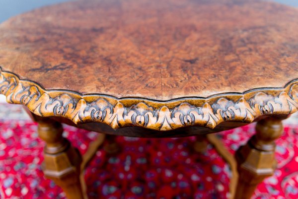 French Round Side Table in Burr Walnut, 1920s-KEG-1086377