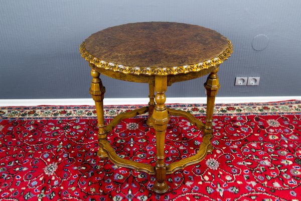 French Round Side Table in Burr Walnut, 1920s-KEG-1086377