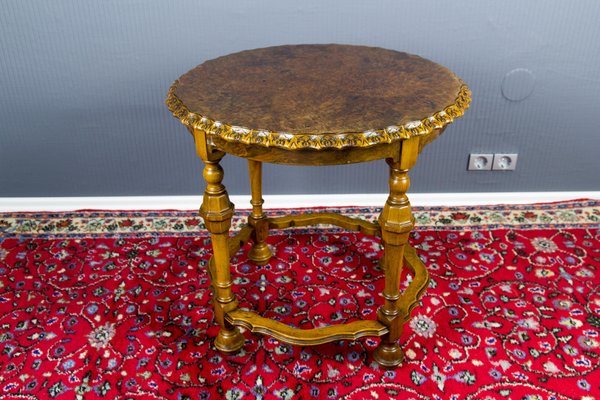 French Round Side Table in Burr Walnut, 1920s-KEG-1086377