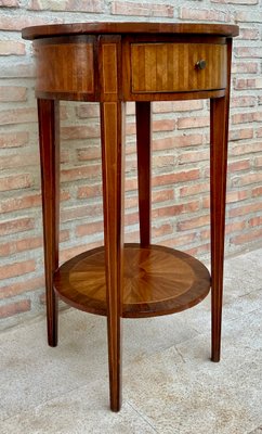 French Round Side Table in Walnut and Marquetry, 1940s-NOU-1413887