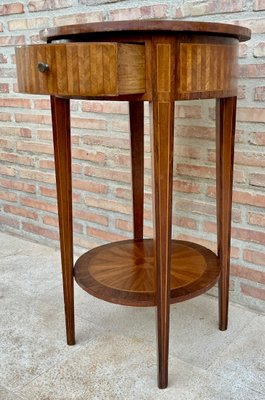 French Round Side Table in Walnut and Marquetry, 1940s-NOU-1413887