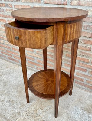 French Round Side Table in Walnut and Marquetry, 1940s-NOU-1413887