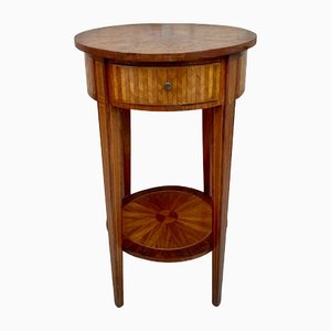 French Round Side Table in Walnut and Marquetry, 1940s-NOU-1413887