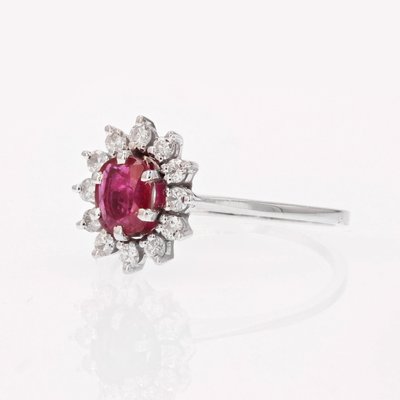 French Ruby & White Sapphires 18 Karat White Gold Daisy Ring, 1970s-OLU-1762599