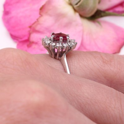 French Ruby & White Sapphires 18 Karat White Gold Daisy Ring, 1970s-OLU-1762599