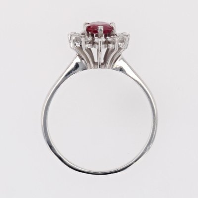 French Ruby & White Sapphires 18 Karat White Gold Daisy Ring, 1970s-OLU-1762599