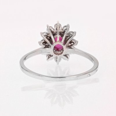 French Ruby & White Sapphires 18 Karat White Gold Daisy Ring, 1970s-OLU-1762599