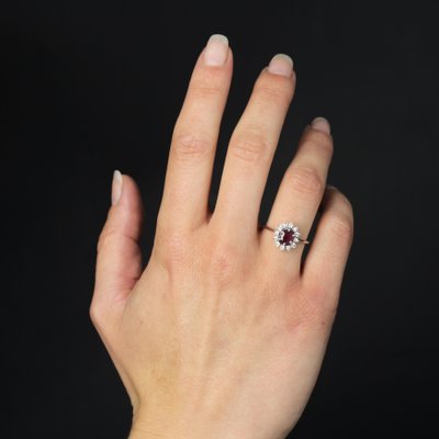 French Ruby & White Sapphires 18 Karat White Gold Daisy Ring, 1970s-OLU-1762599