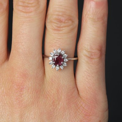 French Ruby & White Sapphires 18 Karat White Gold Daisy Ring, 1970s-OLU-1762599