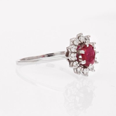 French Ruby & White Sapphires 18 Karat White Gold Daisy Ring, 1970s-OLU-1762599