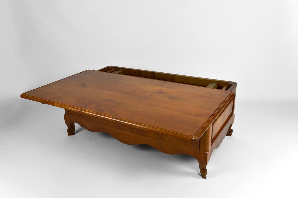 French Rustic Coffee Table with Sliding Top, 1980