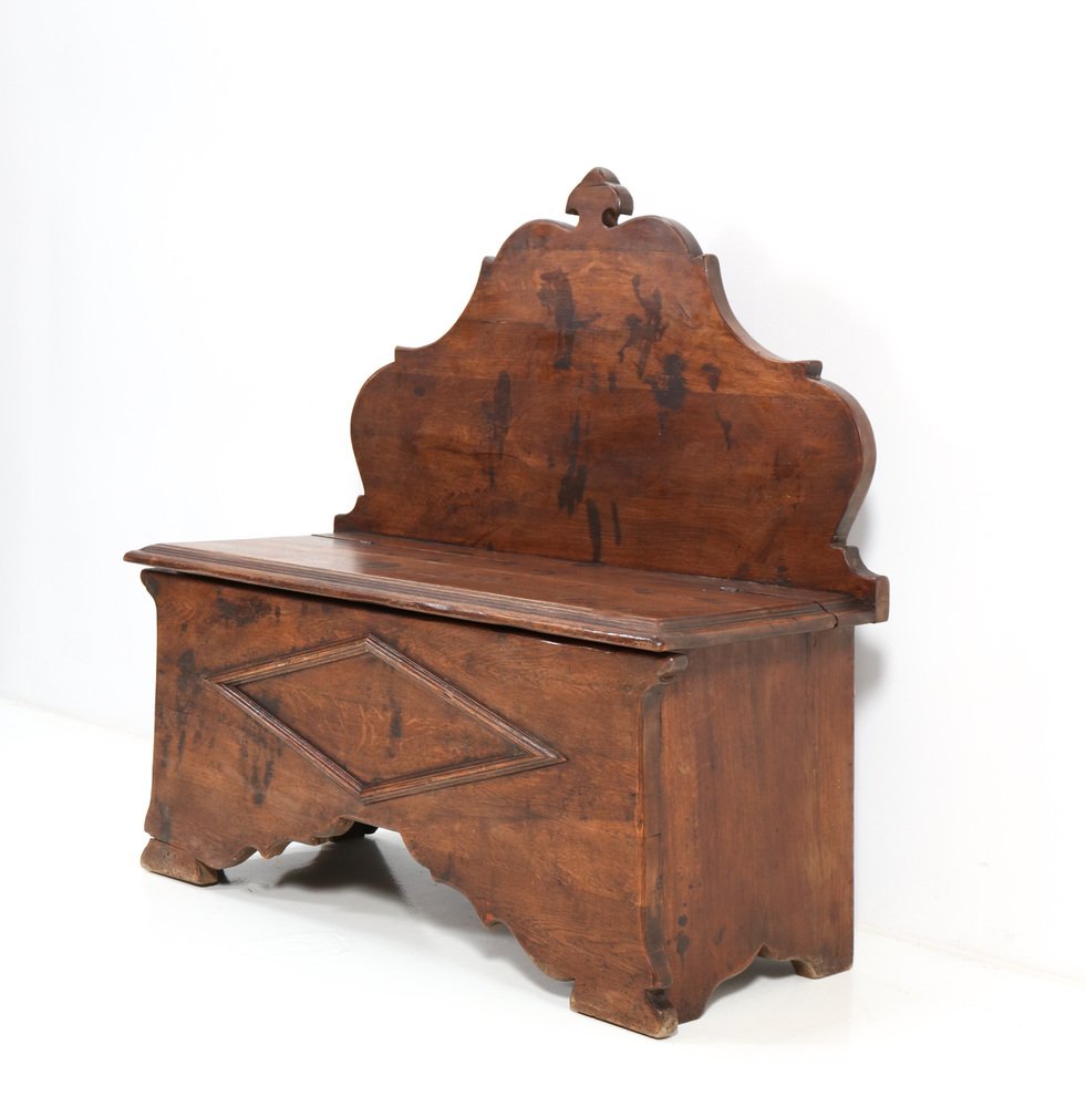 French Rustic Provincial Oak Hall Bench, 1900s