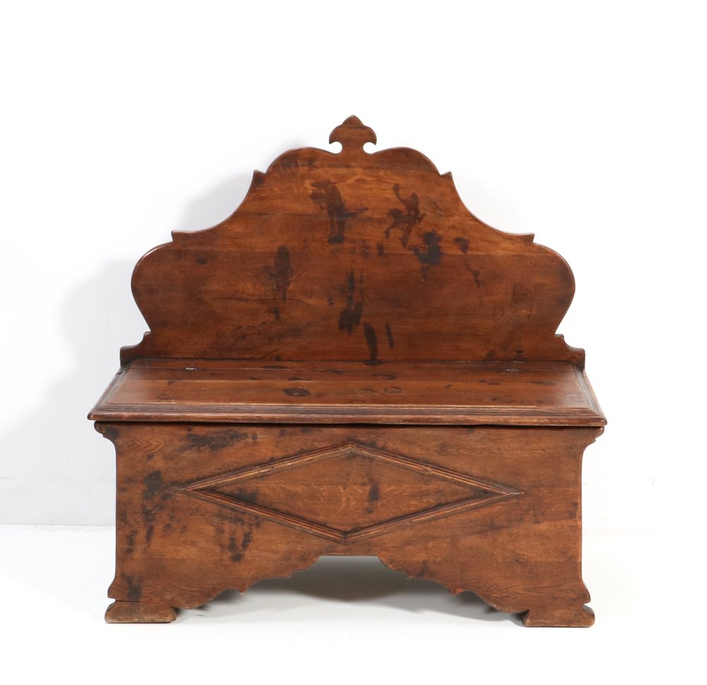 French Rustic Provincial Oak Hall Bench, 1900s