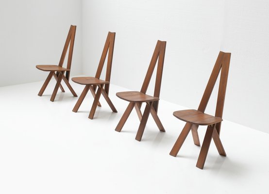 French S45 Chairs in Elm Wood by Pierre Chapo, 1969, Set of 4-ZXL-1402706