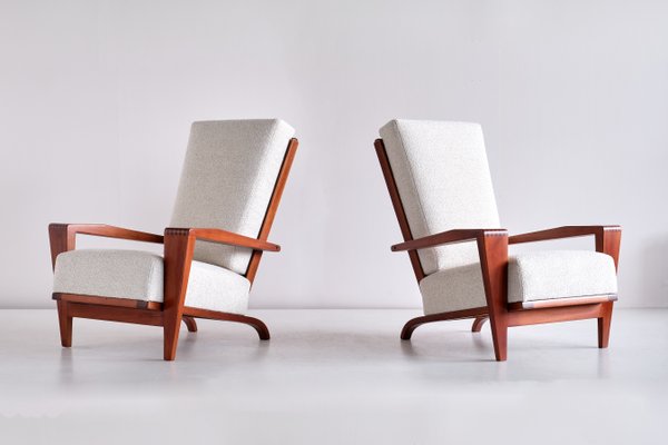 French Sapele Mahogany and Bouclé Armchairs by André Sornay, 1950s, Set of 2-FMT-1140859