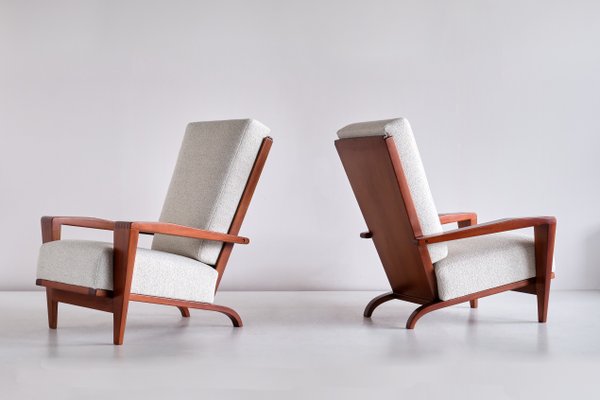 French Sapele Mahogany and Bouclé Armchairs by André Sornay, 1950s, Set of 2-FMT-1140859