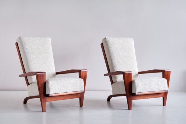 French Sapele Mahogany and Bouclé Armchairs by André Sornay, 1950s, Set of 2-FMT-1140859