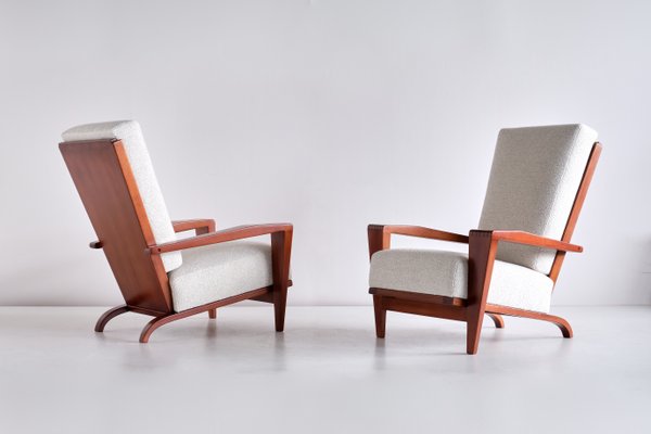 French Sapele Mahogany and Bouclé Armchairs by André Sornay, 1950s, Set of 2-FMT-1140859