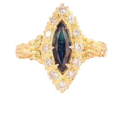 French Sapphire Diamonds Shuttle Ring in 18 Karat Yellow Gold-OLU-1185638